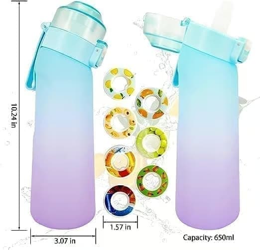 Air-Up Vattenflaska 650ml - 7 Smakkapslar, Sockerfri & Aromatisk, Gradient Blå med Sugrör