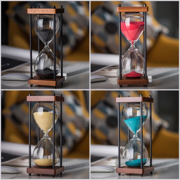 30 minutter stort timeglass i tre, svart sandglassdekorasjon, spisestue stue garderobe kontorbord soverom Sa