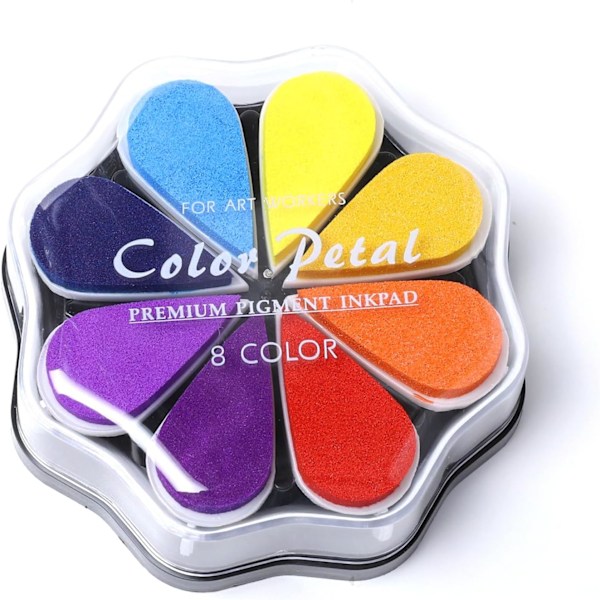 8Colors Petal Ink Pad for Rubber Stamps, Washable Rainbow Stamp Pad, Colored Craft Ink Pads for Stamping, Card Making, Scrapbook for Paper Wood Fabric