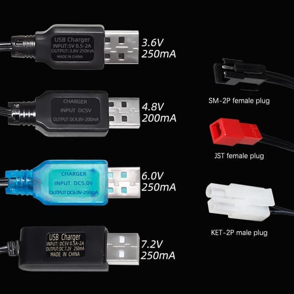 3.6V 4.8V 6V 7.2V NiMH batteri USB-lader for fjernkontroll A10