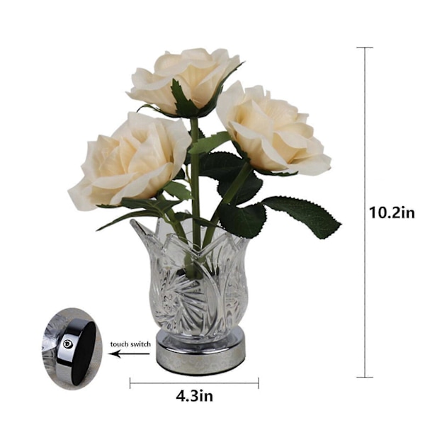 Bordslampa Hem Ros, Blomlampa, Batteridriven Rosbordslampa, Konstgjord Blomlampa med Glasvas, Liten Lampa för Sovrum Vardagsrum