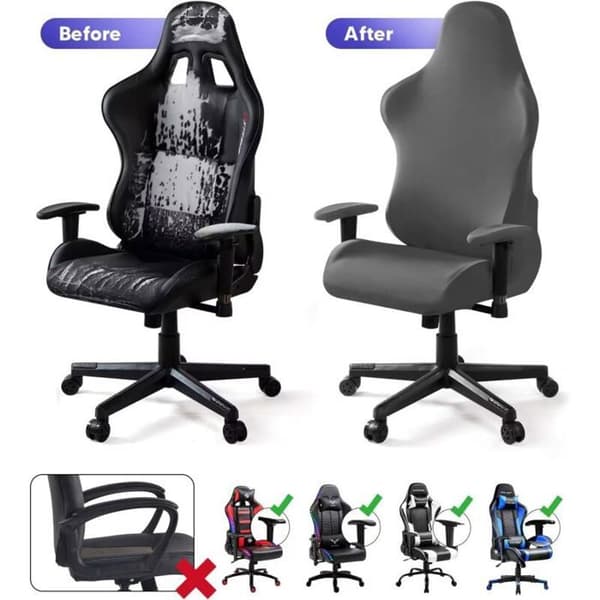 Gaming stolovertrekk – Grå – Størrelse L – Dimensjoner 52 × 63 × 88 cm