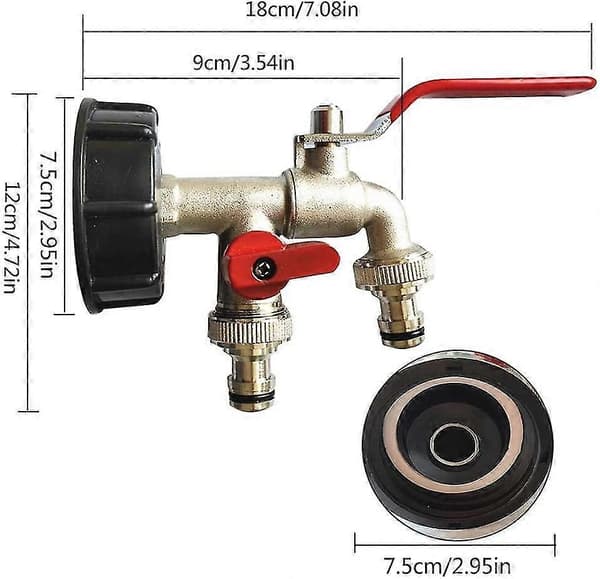 IBC Dobbel Tank Adapter, S60 X 6 til Messing Hagekran, 1/2\" utløpsdiameter, 60mm inntaksdiameter_FÅ DEN