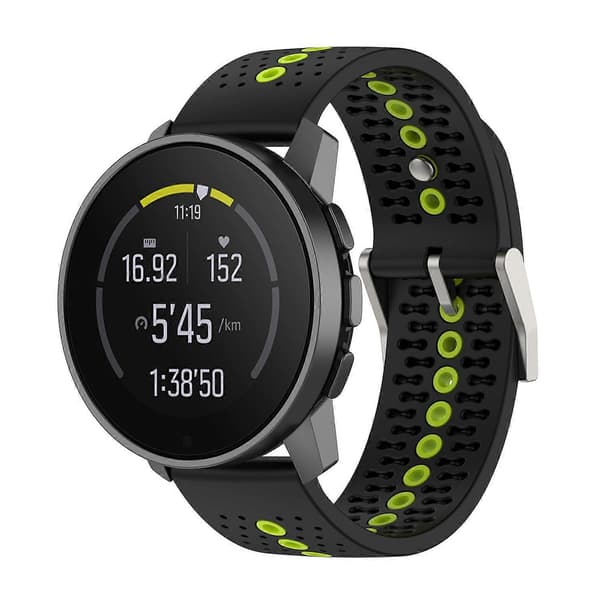Farverig hul silikonerem til Suunto 9 Peak Black Lime Green