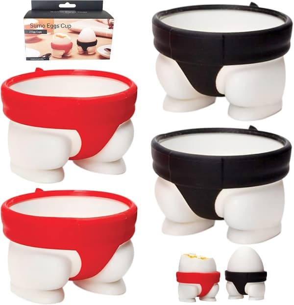 Äggkopp, 4-delars äggkopp silikagel äggkopp sumo äggkopp set barn äggkopp, 6 * 5,5 * 4 cm, lämplig för hem och restaurang pack hårdkokt