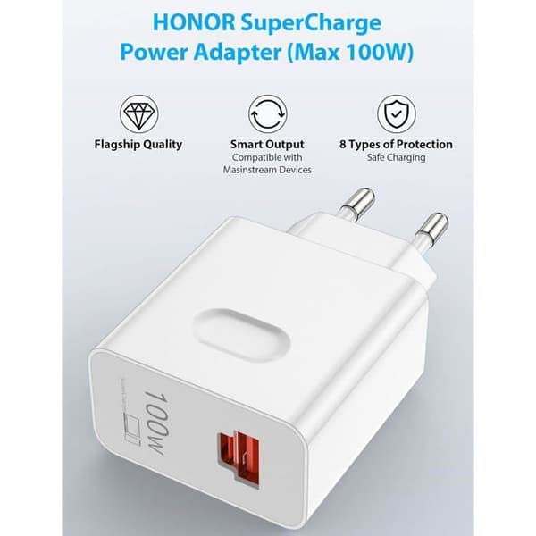 100W Supercharge hurtiglader for Honor 200 Pro+ / 200 Lite: Doble PD-porter og 6A USB-C-kabel (1m)