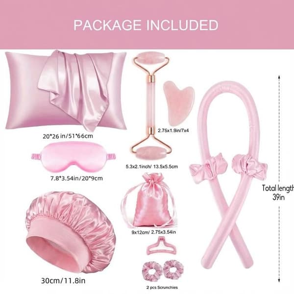 12-delt søvnsæt: inkluderer sovehætte, øjenmaske og ansigtsmassager (Pink).