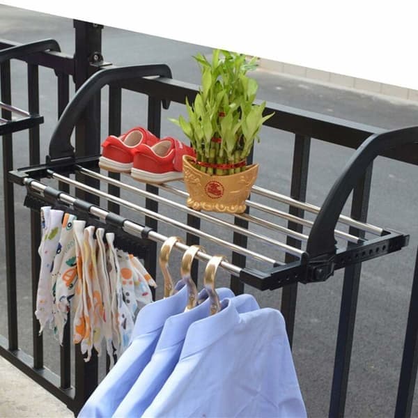 Sammenleggbar kleshenger i rustfritt stål for veggmontering, for radiator, balkong, svart