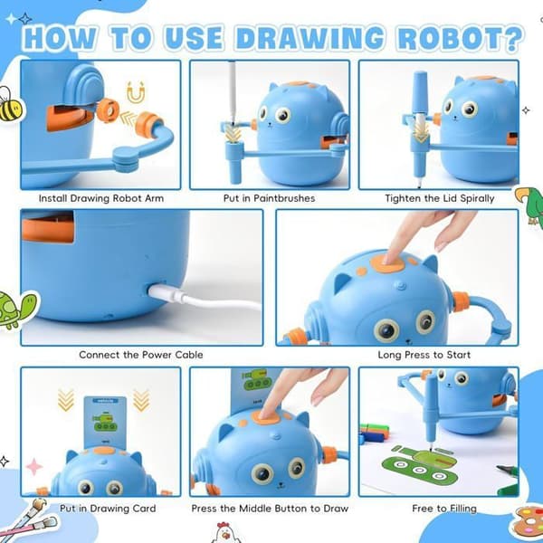 Ritrobot för barn, inkluderar 100 kort, ritar autonomt, pedagogisk leksak (Rosa)