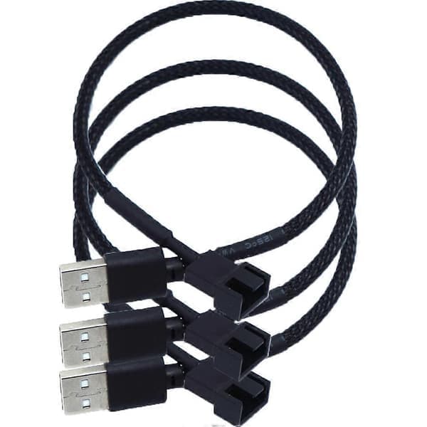 3 stk. USB til 4-bens blæseradapterkabler 4-bens computer PC blæser strømkabelstikadapter (sort)