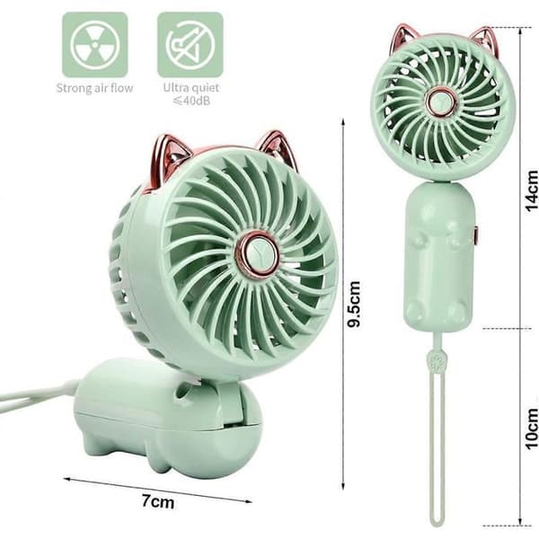 Bærbar mini USB genopladelig ventilator – 3 hastigheder – Lille, sammenfoldelig personlig ventilator (grøn) – AquaForge