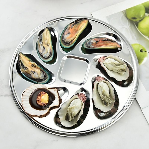 Fiske- og skaldyrstallerken Multifunktionel fødevaregodkendt østersformede riller 8 slidser Rustfast østers serveringsplade til spisestue Qinhai