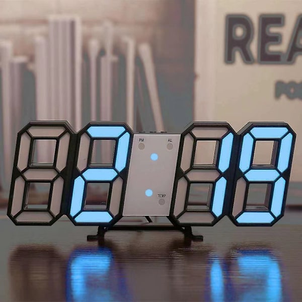 3D LED Digital Väggklocka, Nattlampa, Bord Vägg Modern Väggklocka - Blue