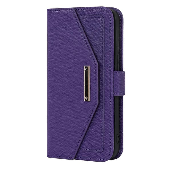 Kryssmønstret Lanyard Lær Telefonveske for iPhone 12 Pro Max Purple