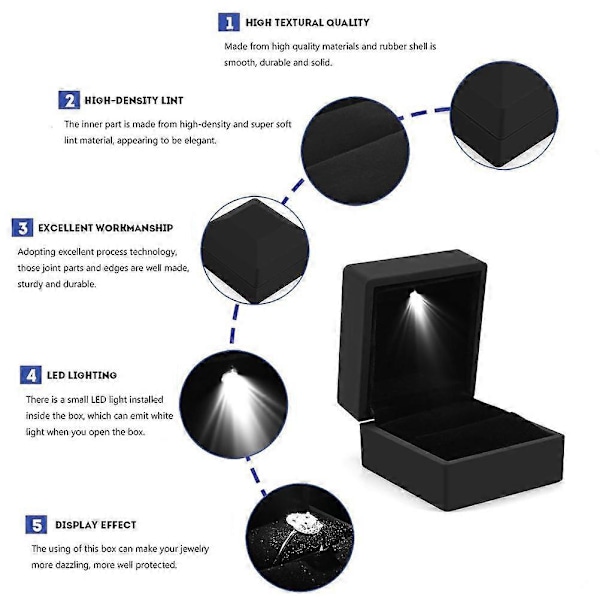 LED Ringask Upplyst Ringask för Frieri Ringask med LED-innerbelysning för Förlovning Bröllop