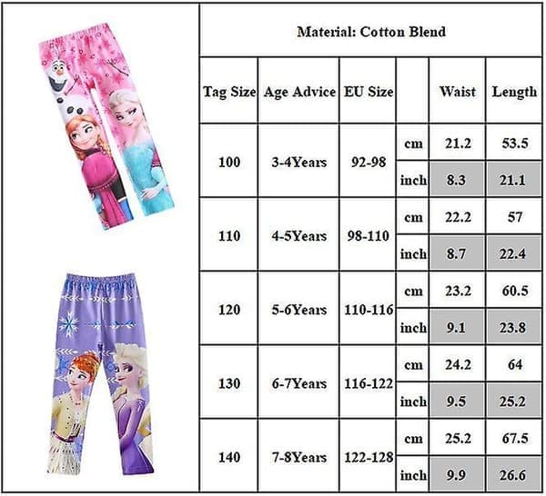 3-8 år barn flickor Frost Elsa Anna tryck elastisk midja byxor Pink 4-5 Years