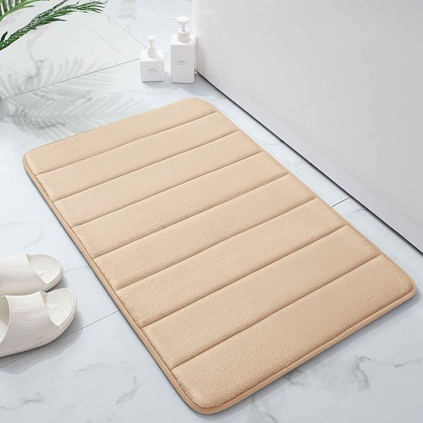 Memory Foam Bademåtte, 40 x 60 cm, Ekstra Blød Skridsikker Bademåtte, Super Absorberende Bademåtter til Badeværelsesgulv, Beige