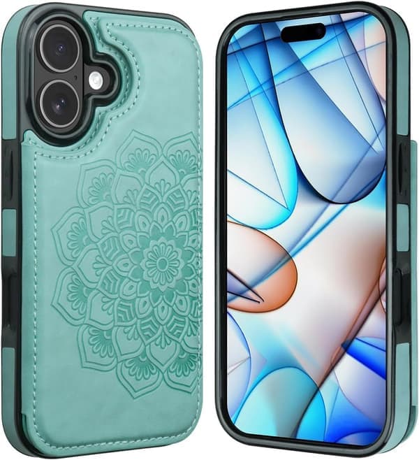 Til iPhone 17 Pro Max etui med kortholder, blomstermagnetknapper beskyttende pung etui til kvinder til iPhone 17 Pro Max green iPhone 17 Pro Max