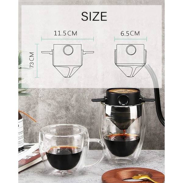 Bærbar Pour Over Kaffeemaskine 1-2 Kopper, Rustfrit Stål Bærbar Kaffeefilter, Genanvendelig Kops Kaffe Drypfilter
