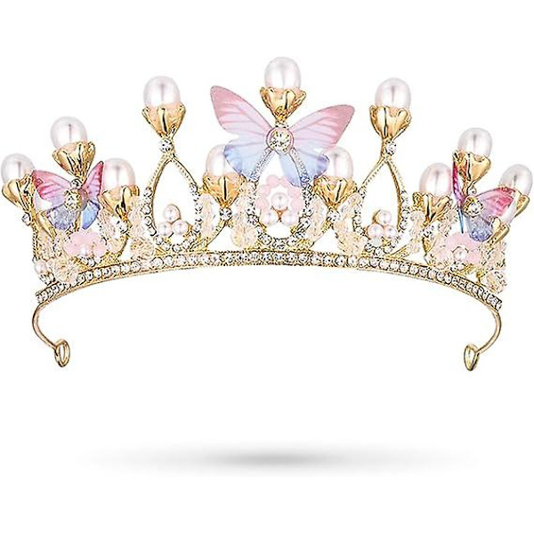 Krystal Tiara Perle Pandebånd Prinsesse Kostume Krone Pandebånd, Sommerfugl Tiara Krone