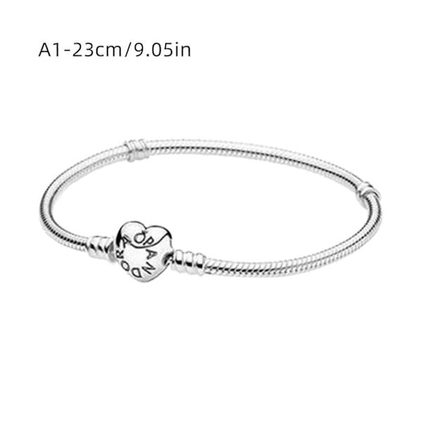 Hjerte Lås Slangekæde Sølv Armbånd Til Kvinder Og Mænd, Retro Og Kreativ Gave Silver A3-23cm