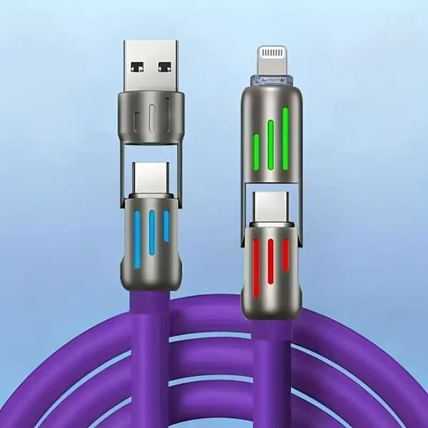 4-i-1 USB-C-kabel – PD Superrask lading og datasynkronisering, silikonmateriale, kompatibel med iPhone