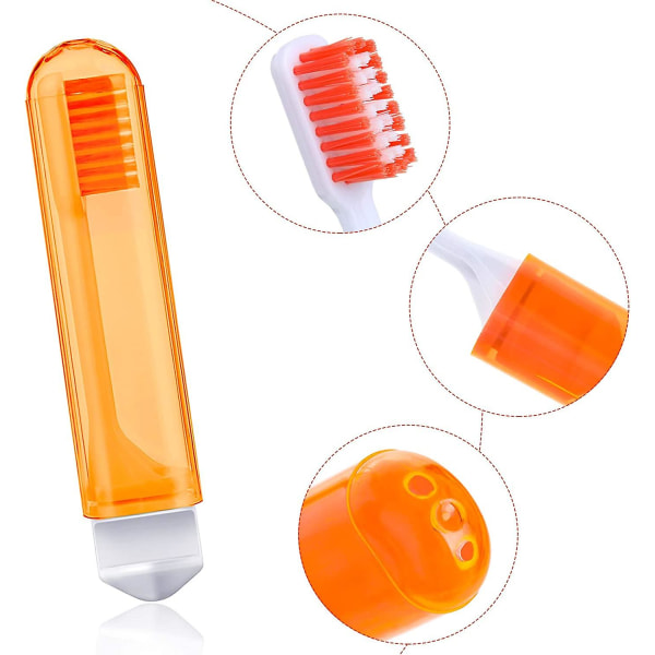 4 st resevänliga hopfällbara tandborstar med tandborstfodral, mjuka, drickbara reseborstar i reseformat