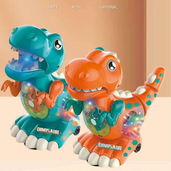 Nye Oppgraderte Baby Leke Krypende Gående Dinosaur Leke Med Musikk Lys Leke for 1 2 3 År Gamle Gutter Og Jenter Baby Sansestimulerende Leke Orange