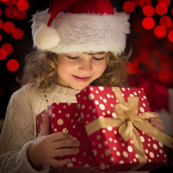 Julemandens Julehatte til Voksne - Luksus Julehatte til Julemanden - Plys Julemandshue - Julehat til Juleferie - Tyk Julemandskostume Red