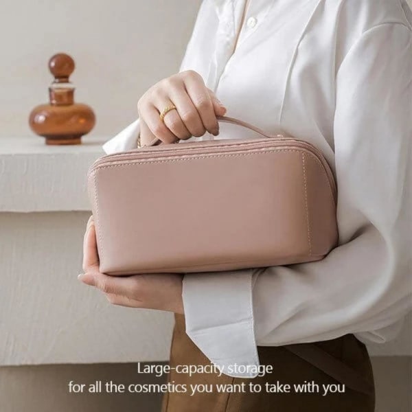 Kosmetisk rejsetaske med stor kapacitet, vandafvisende rejsetaske i flere lag med håndtag og skillevæg, tasker til piger til kvinder (pink)