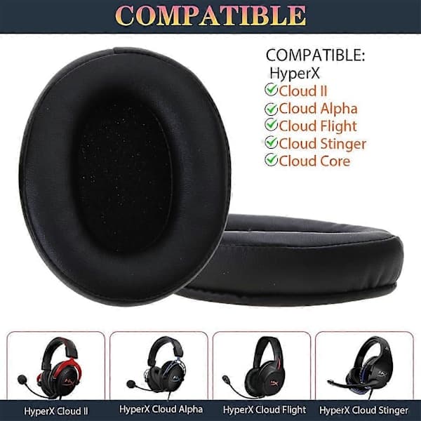 Ørepuder til Kingston Hyperx Cloud II 2 Hovedtelefoner Svampe Puder Ørekopper Black protein leathe