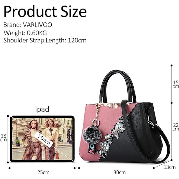 Dam Top-Handle Väska Axelväska Pom Pom Dekoration Dam Tote Väska Messenger Väska Resa Vattentät PU Läder (Rosa A+ Pom Pom Dekoration)