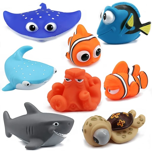 8 STK Finne Dory Nemo badespruteleker, flytende sjødyr Badekar Vannsprut badeleke for babybarn Småbarndusj og svømmebasseng