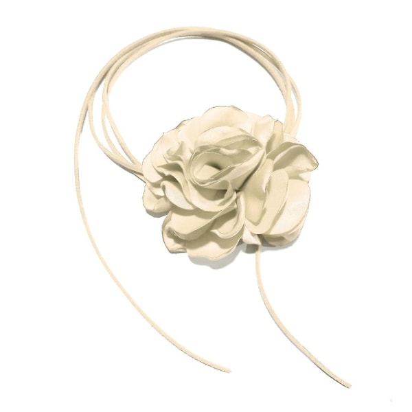 Big Rose Flower kravebenskæde enkel justerbar klud halskæde kvinder Choker Beige