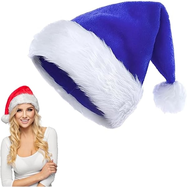 Julemandens Julehatter Voksen Julehatte-Luksus Julehatte Julemandens Julehatte Plys Julemandens Hat, Juleferie Hat Fortykke Julemandens Fancy Dress Blue