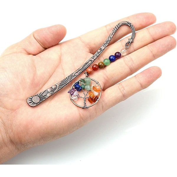 Bogmærke Livets Træ Chakra Metal Bogmærke Vedhæng 7chakra Vintage Krystal Perler
