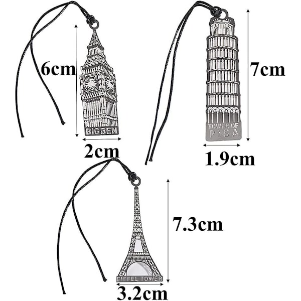 Ro Eiffel-torni metallinen kirjanmerkki lukemiseen merkitsevä luovia kirjanmerkkejä lukijalle, naiselle ja lapsille (hopea 3 kpl)
