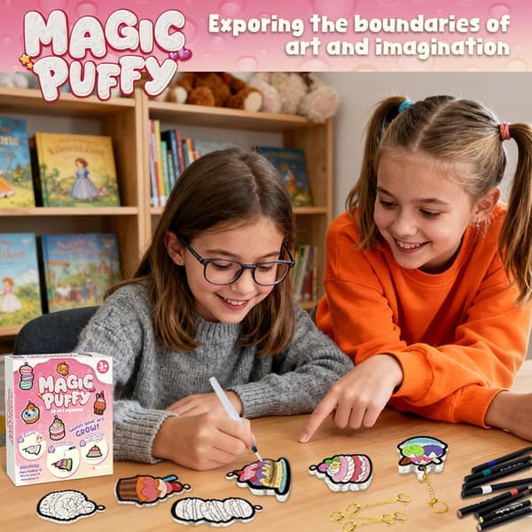 3D Kunst og Håndværk Aqua Magic Puffy Paint Kit - Magisk Skum Tekstur Malersæt, 15 Smudsfri Mal-efter-nummer Håndværk til Børn Gaveidé og Jul
