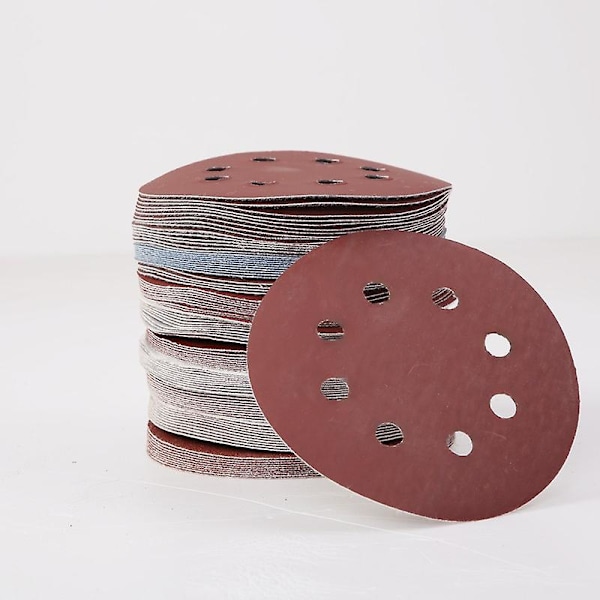 100 stk. 125mm Rundt Formet Slibeskiver Krog & Loop Slibepapir Poleringsplader 8 Huller