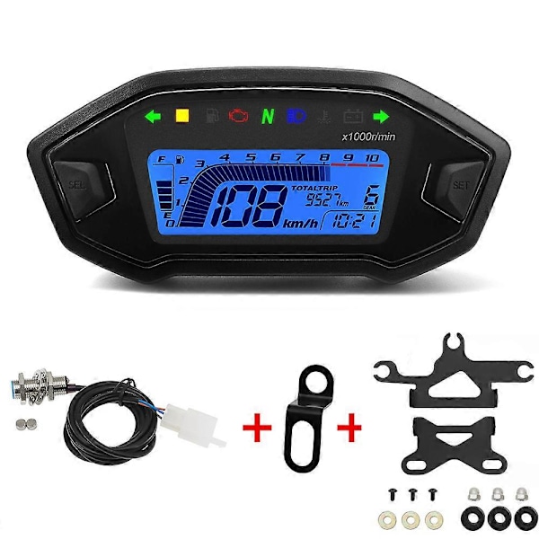 2023 Nyhet 7 Färger Digital Hastighetsmätare Moto Instrumentbräda 10000RPM Motorcykel LCD Display Odometer Varvräknare för 1,2,4 Cylinder 4