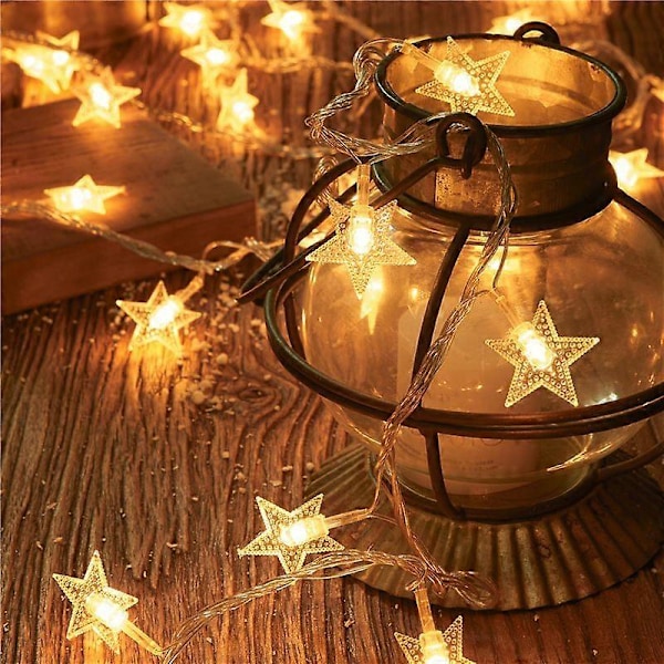 Vedenpitävä aurinkokennovaloketju, kristallipallo, valo puutarhaan, juhlakoriste, ulkokäyttöön Battery-12M 100Leds Warm White Stars