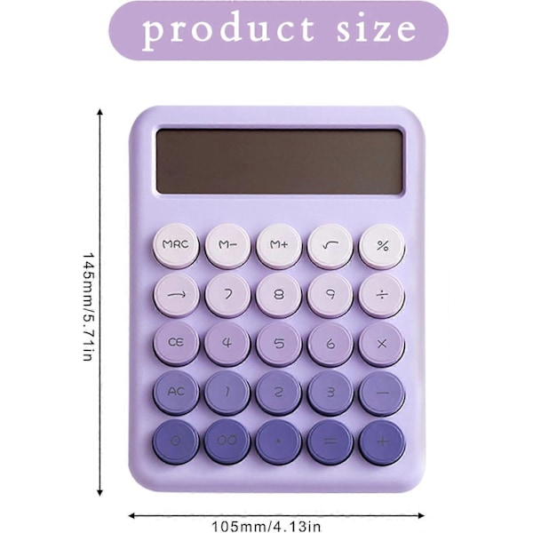 Mekanisk Lommeregner, 12 Cifret Stort LCD-Display og Store Runde Knapper Gradient Farve Bordregner, 15° Hældningsskærm Elektronisk Lommeregner Purple