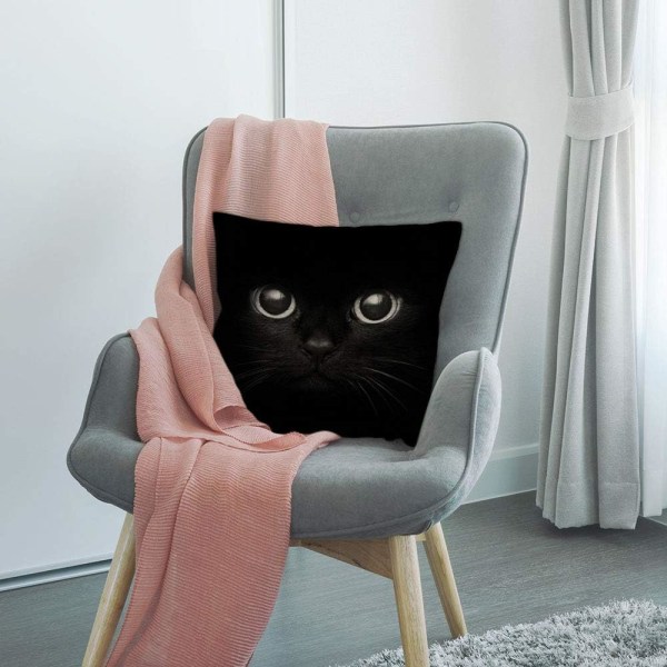 Putetrekk Svart Katt Vis To Øyne Pynteputer Dekorativ for Menn/Kvinner/Gutter/Jenter Stue Soverom Sofa Stol 18X18 Tommers Putevar