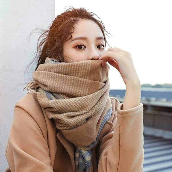 Dames Efterår Vinter Sjal Klassisk Tassel Plaid Sjal Varmt Blødt Tykt Stort Tæppe Wrap Shawl Sjal (Kamel)