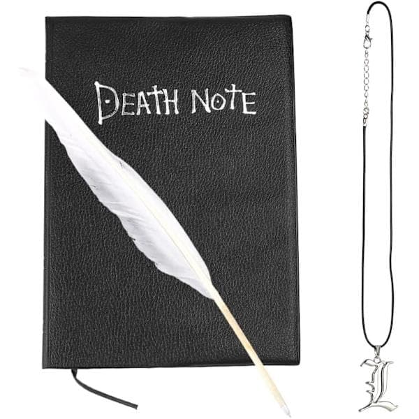 Death Note notesbog, anime-tema Death Note, inkluderer en halskæde og en fjerpen.