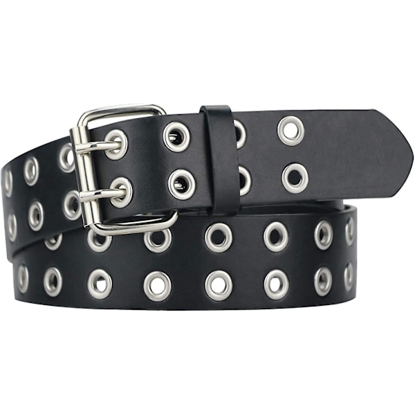 Grommet Leather Belts Compatible With Women, Black Belt Women Men With Studded Holes$doubl