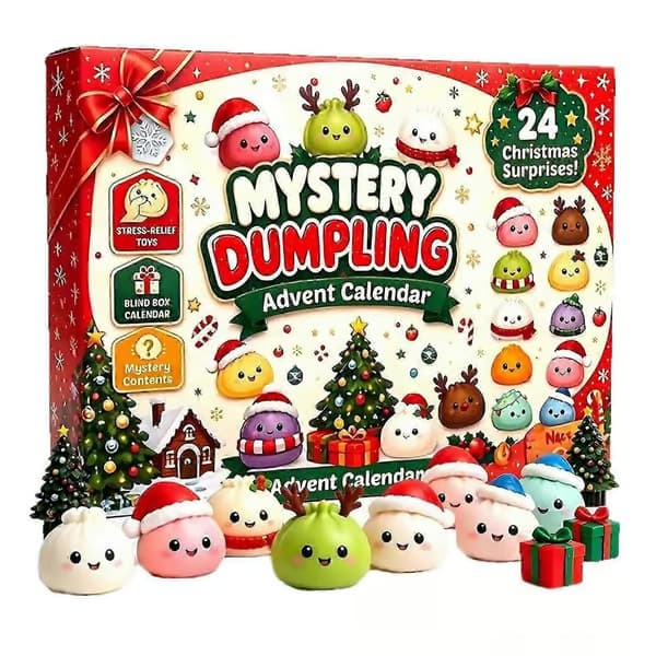 Jule-dumpling julekalender 2026 - 24 dages dumpling-overraskelser jule-nedtællingskalender, festligt stresslindrende gavesæt til børn A