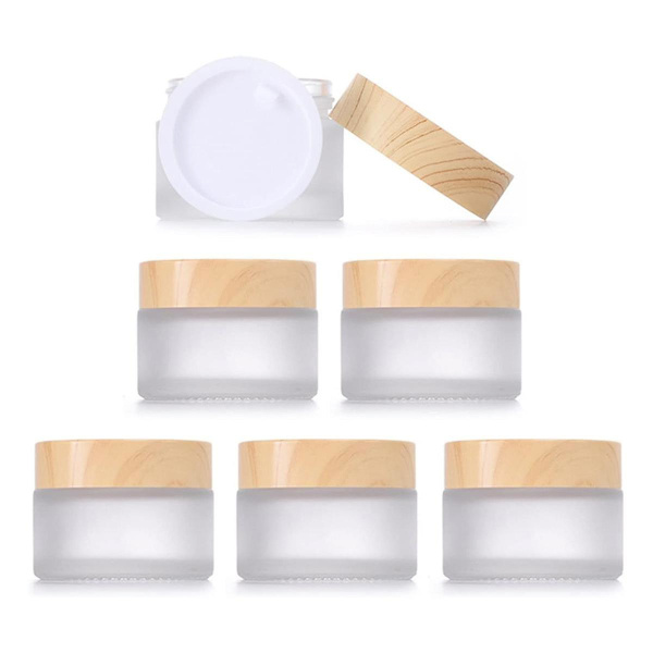 Paket med 6 st 30 ml Glasburkar med Trälock, Matt Klar Glasburkar, Högkvalitativa Glasburkar, Fuktighets