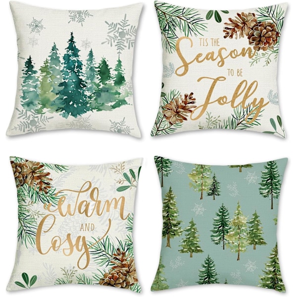 Vintertallkuddfodral 45 x 45 cm Dubbelsidiga Dekorativa Kuddfodral Jul Kuddfodral för Soffa Säng Hem Vinter Jul Dekoration Set om 4