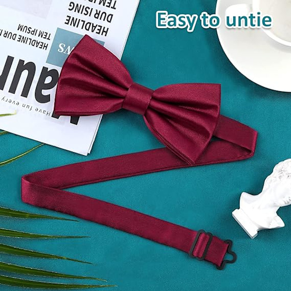 Forbundet butterfly til mænd, Tux butterfly Justerbar formel nakke butterfly Satin butterfly til fest bryllup (Maroon Red)